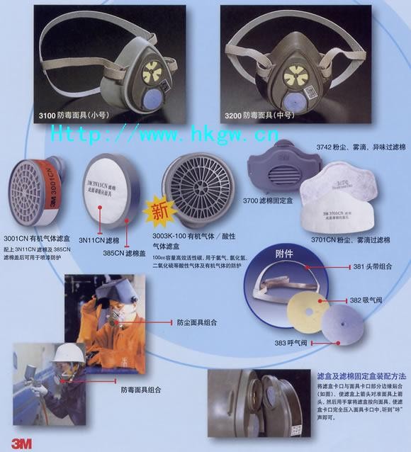 供应安全防护面罩，防毒面具3M半面罩